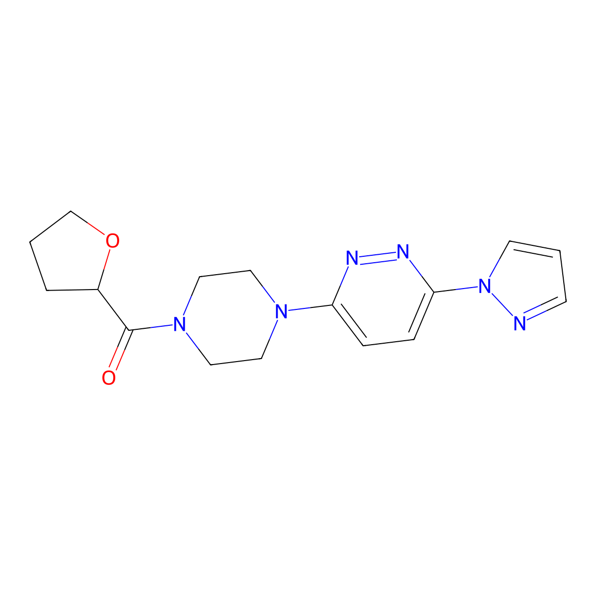 (4-(6-(1H-pyrazol-1-yl)pyridazin-3-yl)piperazin-1-yl)(tetrahydrofuran-2-yl)methanone molecular structure, CAS 1019100-77-6