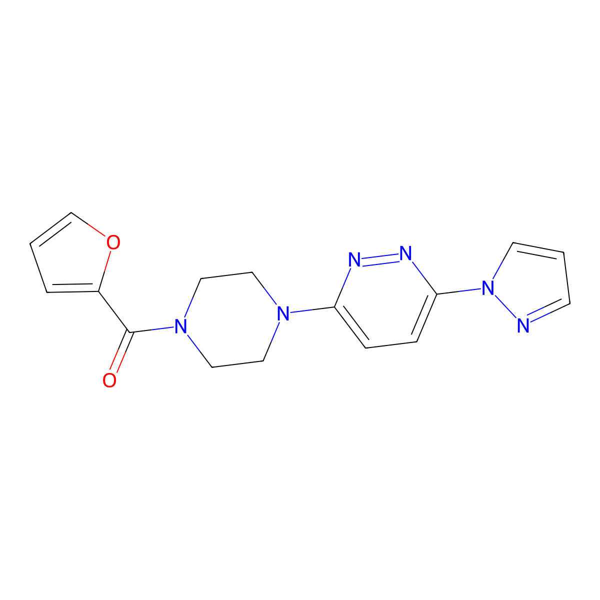 (4-(6-(1H-pyrazol-1-yl)pyridazin-3-yl)piperazin-1-yl)(furan-2-yl)methanone molecular structure, CAS 1019100-79-8
