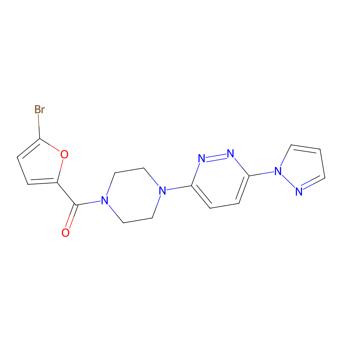 3-[4-(5-bromofuran-2-carbonyl)piperazin-1-yl]-6-(1H-pyrazol-1-yl)pyridazine molecular structure, CAS 1019100-80-1