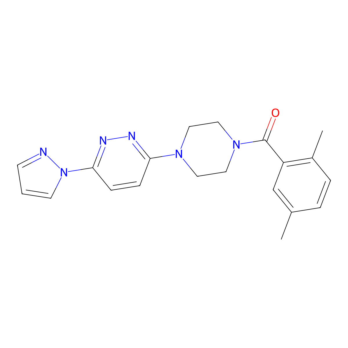 3-[4-(2,5-dimethylbenzoyl)piperazin-1-yl]-6-(1H-pyrazol-1-yl)pyridazine molecular structure, CAS 1019100-82-3