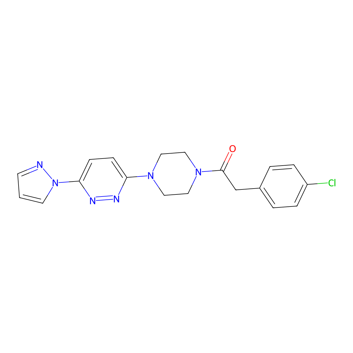 2-(4-chlorophenyl)-1-{4-[6-(1H-pyrazol-1-yl)pyridazin-3-yl]piperazin-1-yl}ethan-1-one molecular structure, CAS 1019100-86-7