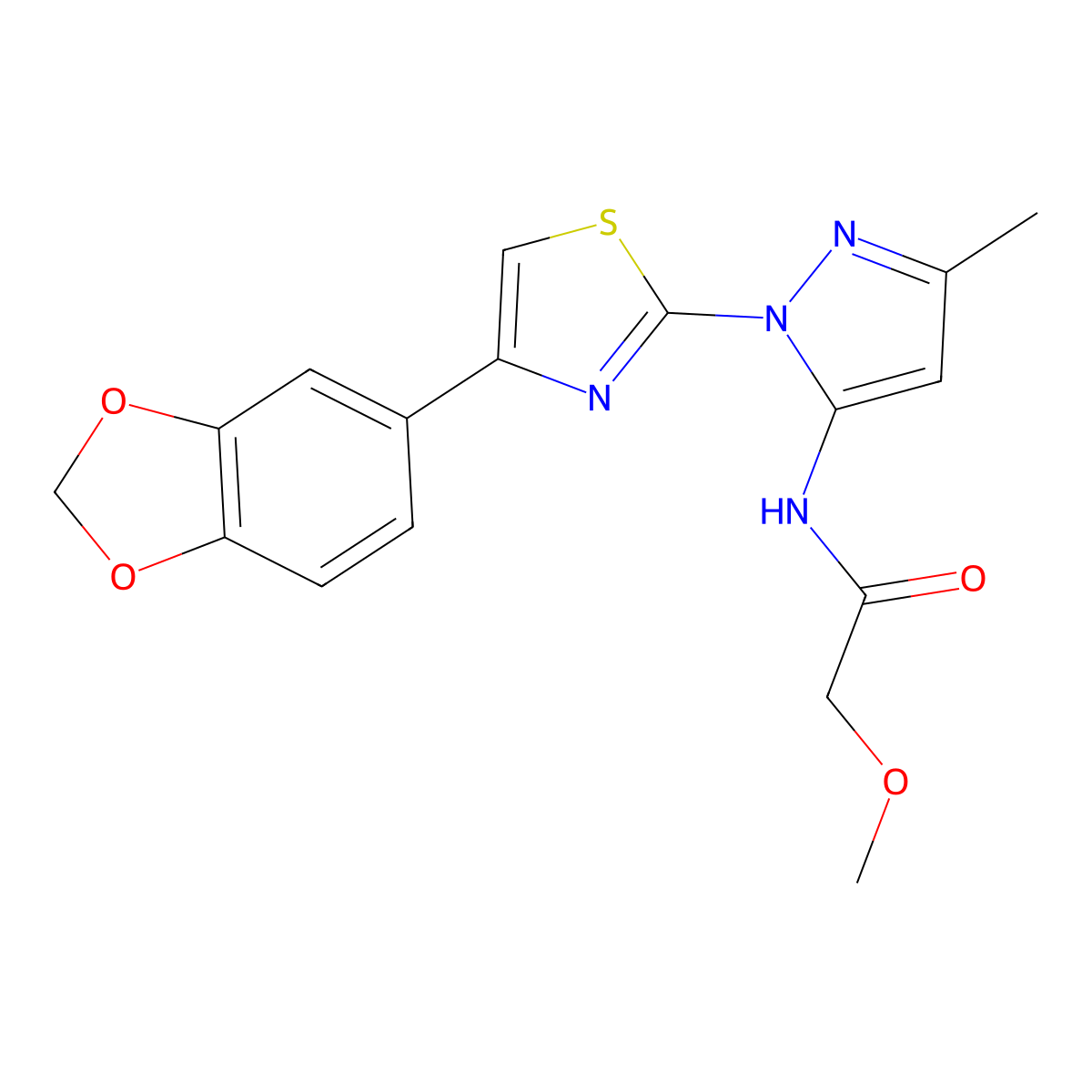 N-{1-[4-(2H-1,3-benzodioxol-5-yl)-1,3-thiazol-2-yl]-3-methyl-1H-pyrazol-5-yl}-2-methoxyacetamide molecular structure, CAS 1019100-97-0
