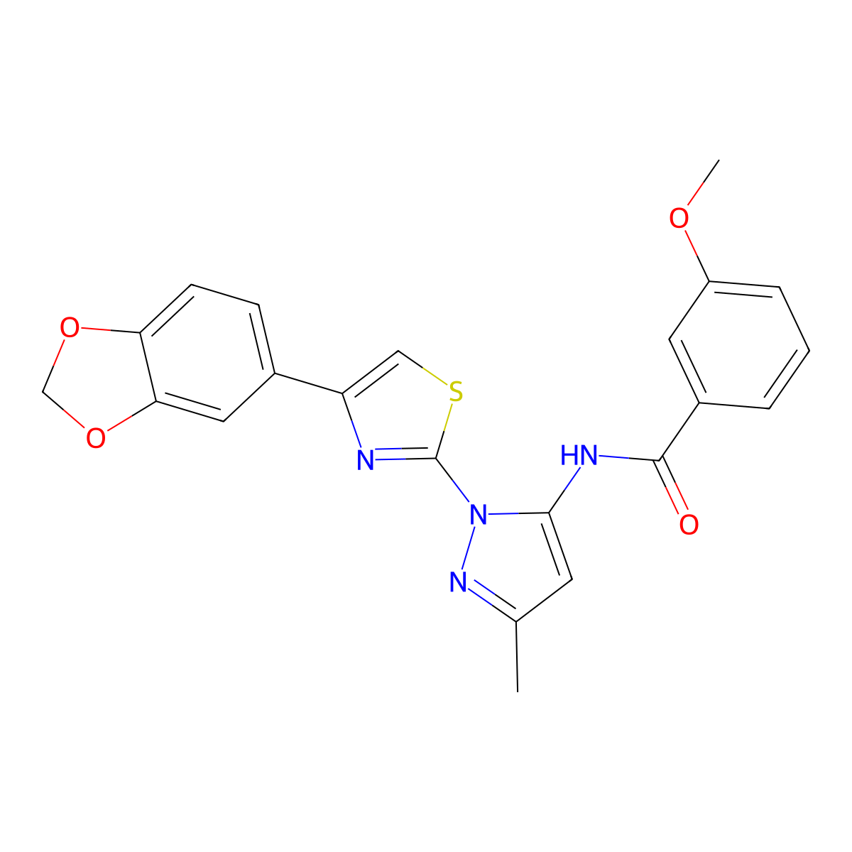 N-(1-(4-(benzo[d][1,3]dioxol-5-yl)thiazol-2-yl)-3-methyl-1H-pyrazol-5-yl)-3-methoxybenzamide molecular structure, CAS 1019101-01-9