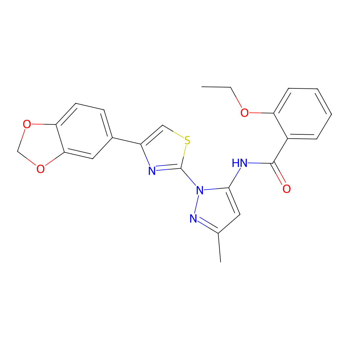 N-(1-(4-(benzo[d][1,3]dioxol-5-yl)thiazol-2-yl)-3-methyl-1H-pyrazol-5-yl)-2-ethoxybenzamide molecular structure, CAS 1019101-03-1