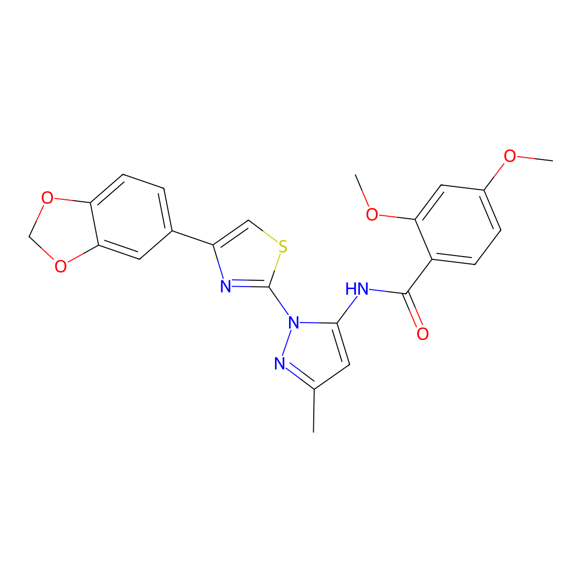 N-(1-(4-(benzo[d][1,3]dioxol-5-yl)thiazol-2-yl)-3-methyl-1H-pyrazol-5-yl)-2,4-dimethoxybenzamide molecular structure, CAS 1019101-05-3