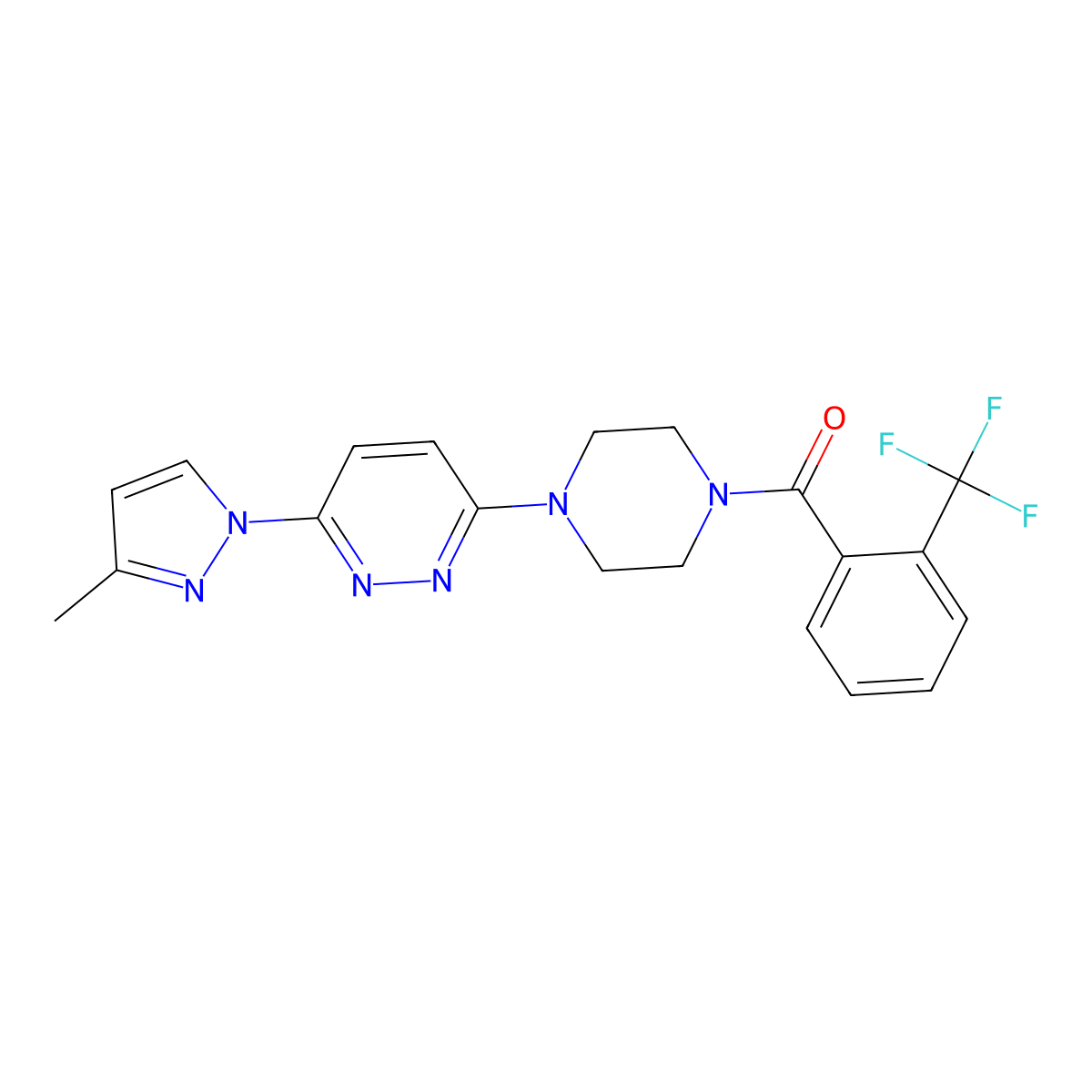 3-(3-methyl-1H-pyrazol-1-yl)-6-{4-[2-(trifluoromethyl)benzoyl]piperazin-1-yl}pyridazine molecular structure, CAS 1019101-06-4