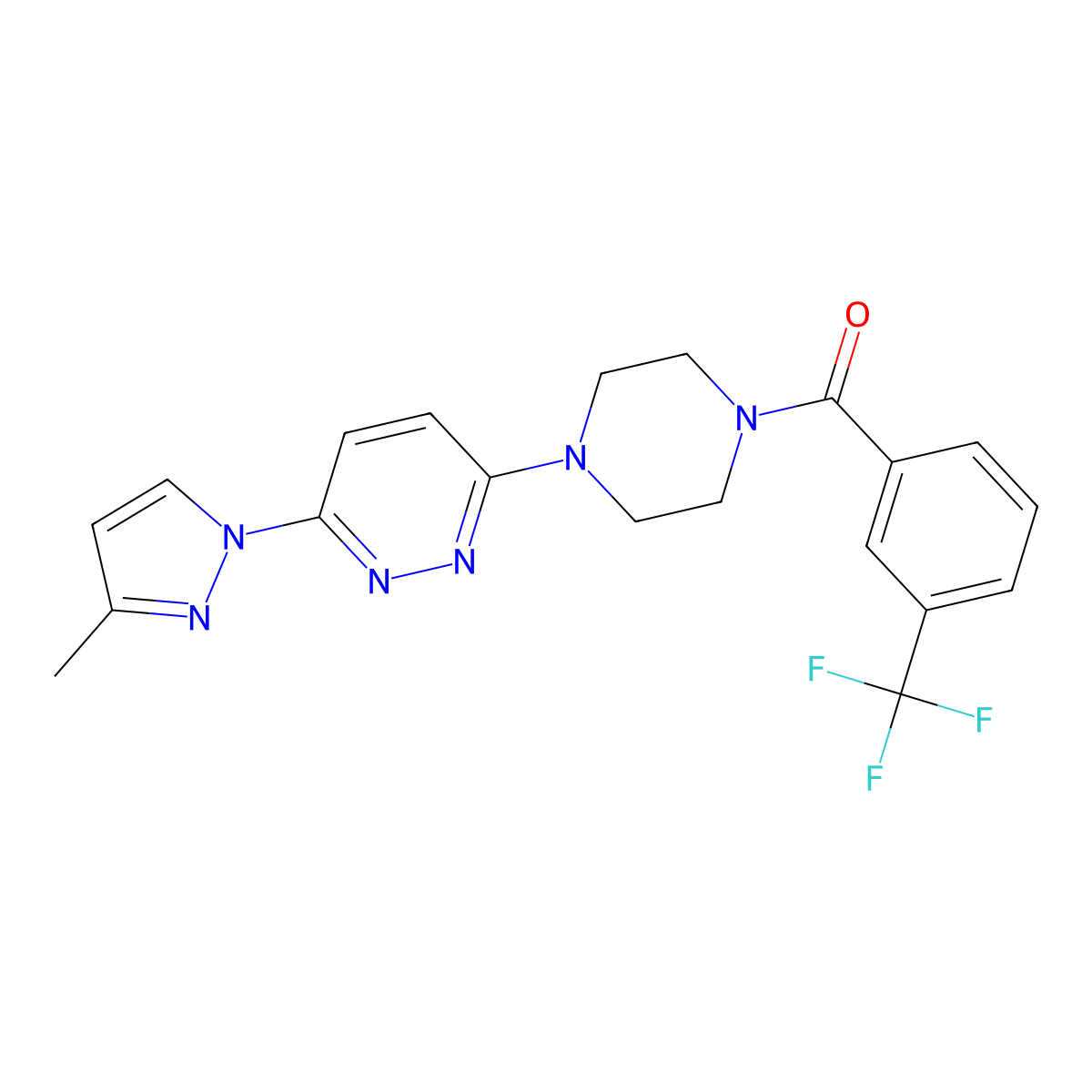 3-(3-methyl-1H-pyrazol-1-yl)-6-{4-[3-(trifluoromethyl)benzoyl]piperazin-1-yl}pyridazine molecular structure, CAS 1019101-08-6