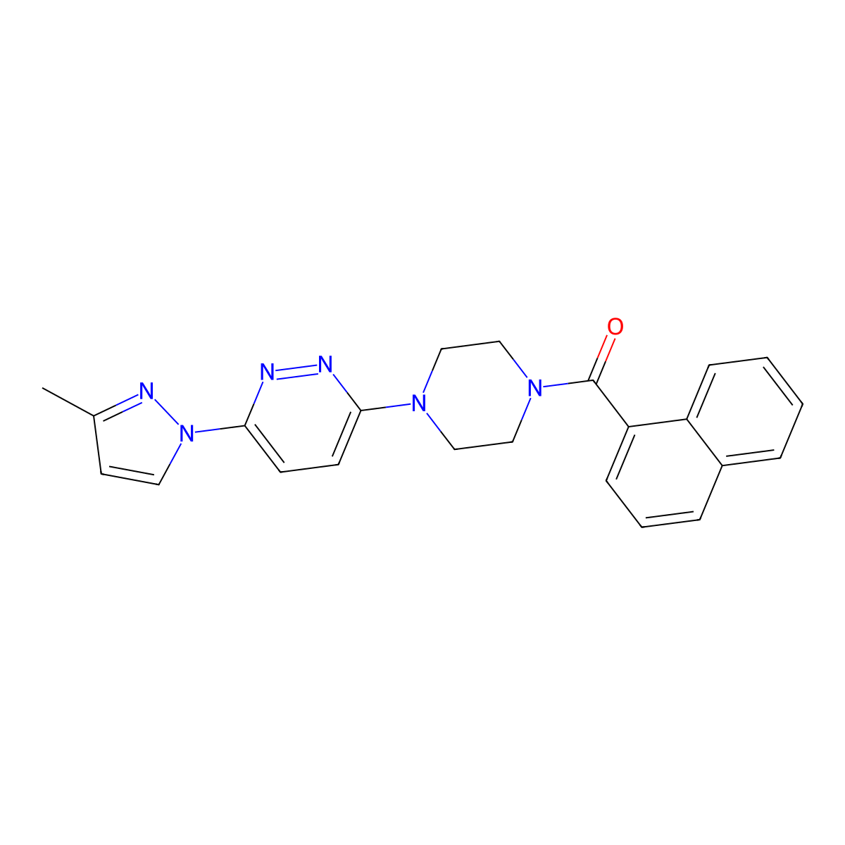 (4-(6-(3-methyl-1H-pyrazol-1-yl)pyridazin-3-yl)piperazin-1-yl)(naphthalen-1-yl)methanone molecular structure, CAS 1019101-12-2