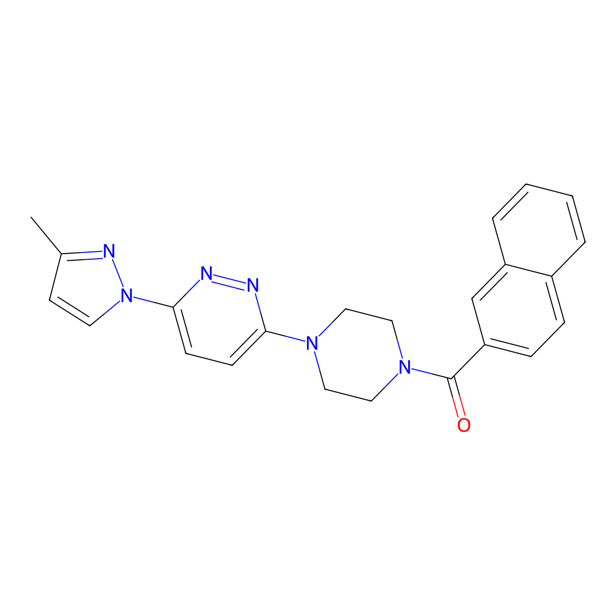 (4-(6-(3-methyl-1H-pyrazol-1-yl)pyridazin-3-yl)piperazin-1-yl)(naphthalen-2-yl)methanone molecular structure, CAS 1019101-15-5