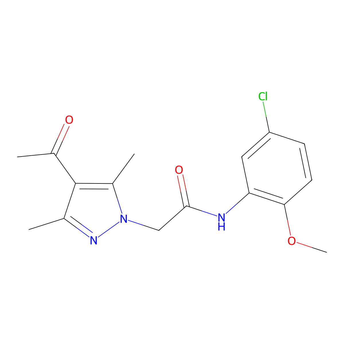 2-(4-acetyl-3,5-dimethyl-1H-pyrazol-1-yl)-N-(5-chloro-2-methoxyphenyl)acetamide molecular structure, CAS 1019101-20-2
