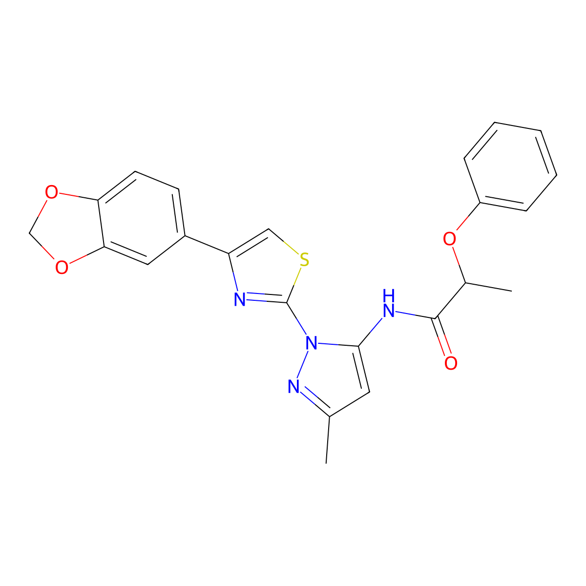 N-(1-(4-(benzo[d][1,3]dioxol-5-yl)thiazol-2-yl)-3-methyl-1H-pyrazol-5-yl)-2-phenoxypropanamide molecular structure, CAS 1019101-21-3