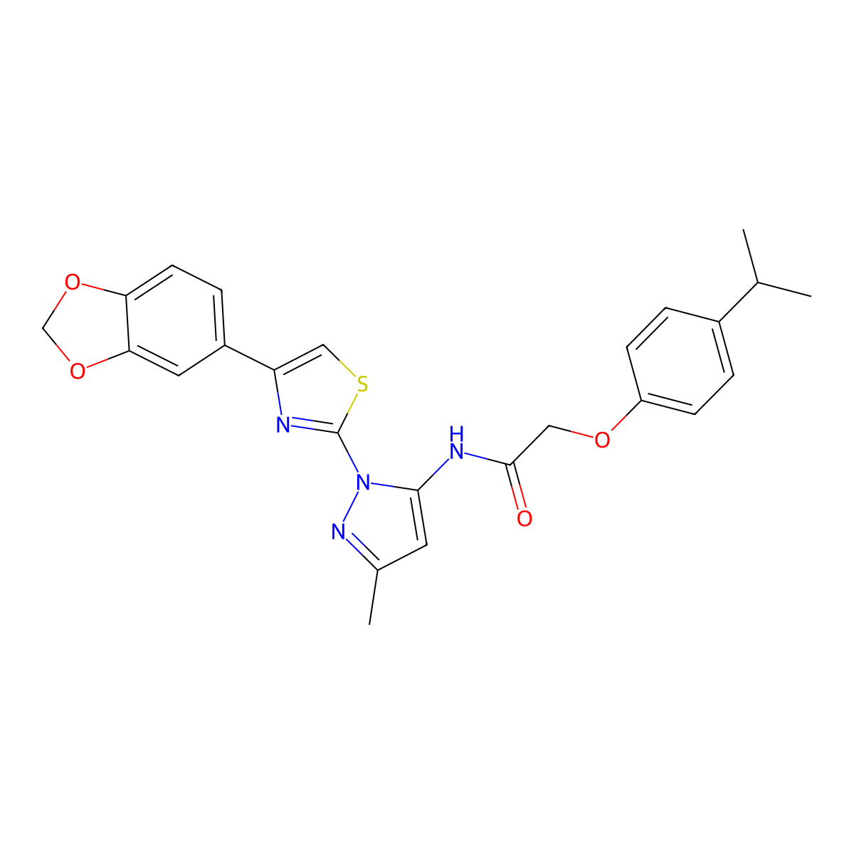 N-(1-(4-(benzo[d][1,3]dioxol-5-yl)thiazol-2-yl)-3-methyl-1H-pyrazol-5-yl)-2-(4-isopropylphenoxy)acetamide molecular structure, CAS 1019101-25-7
