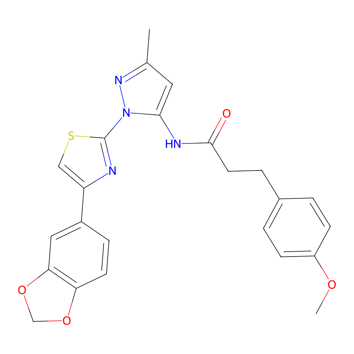 N-(1-(4-(benzo[d][1,3]dioxol-5-yl)thiazol-2-yl)-3-methyl-1H-pyrazol-5-yl)-3-(4-methoxyphenyl)propanamide molecular structure, CAS 1019101-37-1