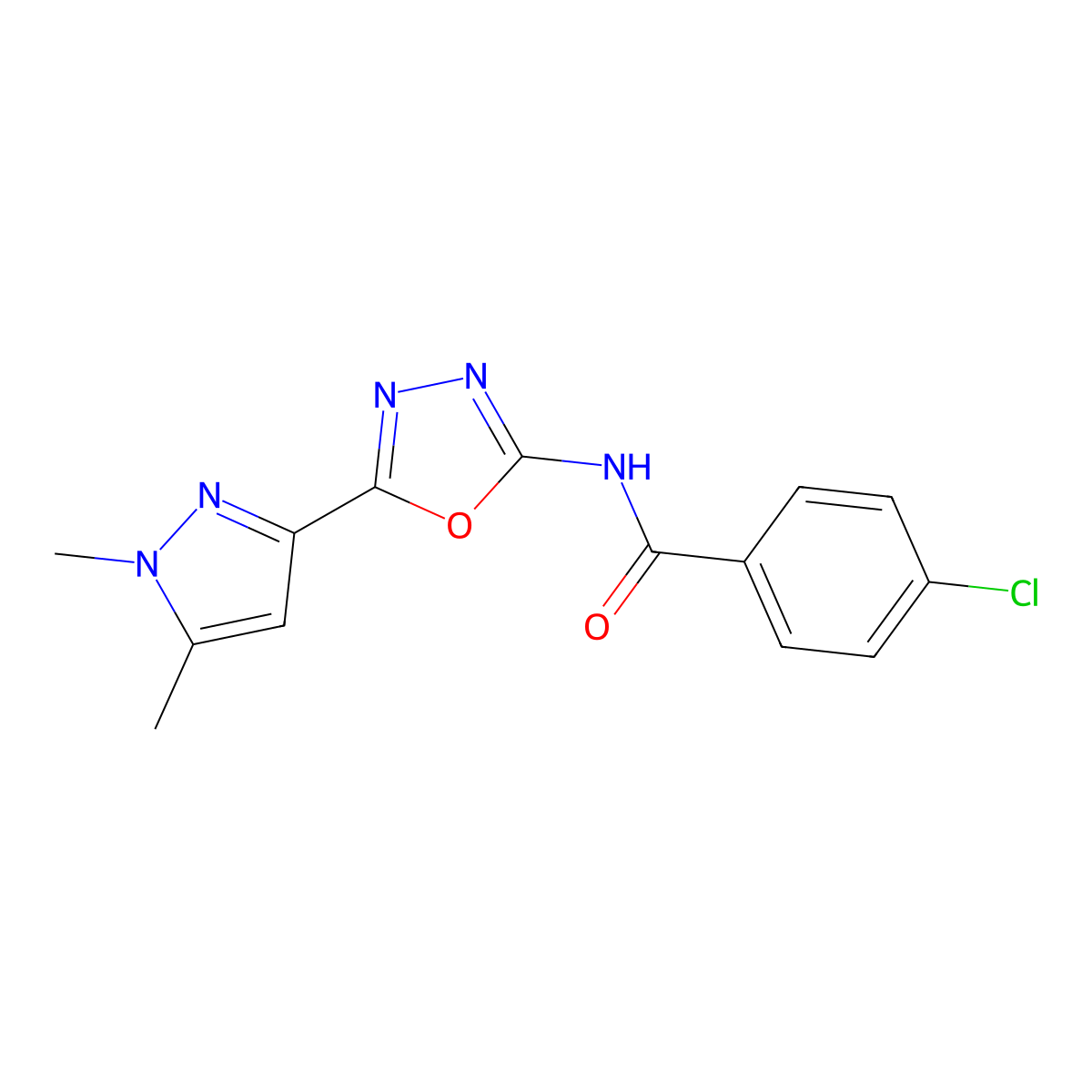 4-chloro-N-[5-(1,5-dimethyl-1H-pyrazol-3-yl)-1,3,4-oxadiazol-2-yl]benzamide molecular structure, CAS 1019101-39-3