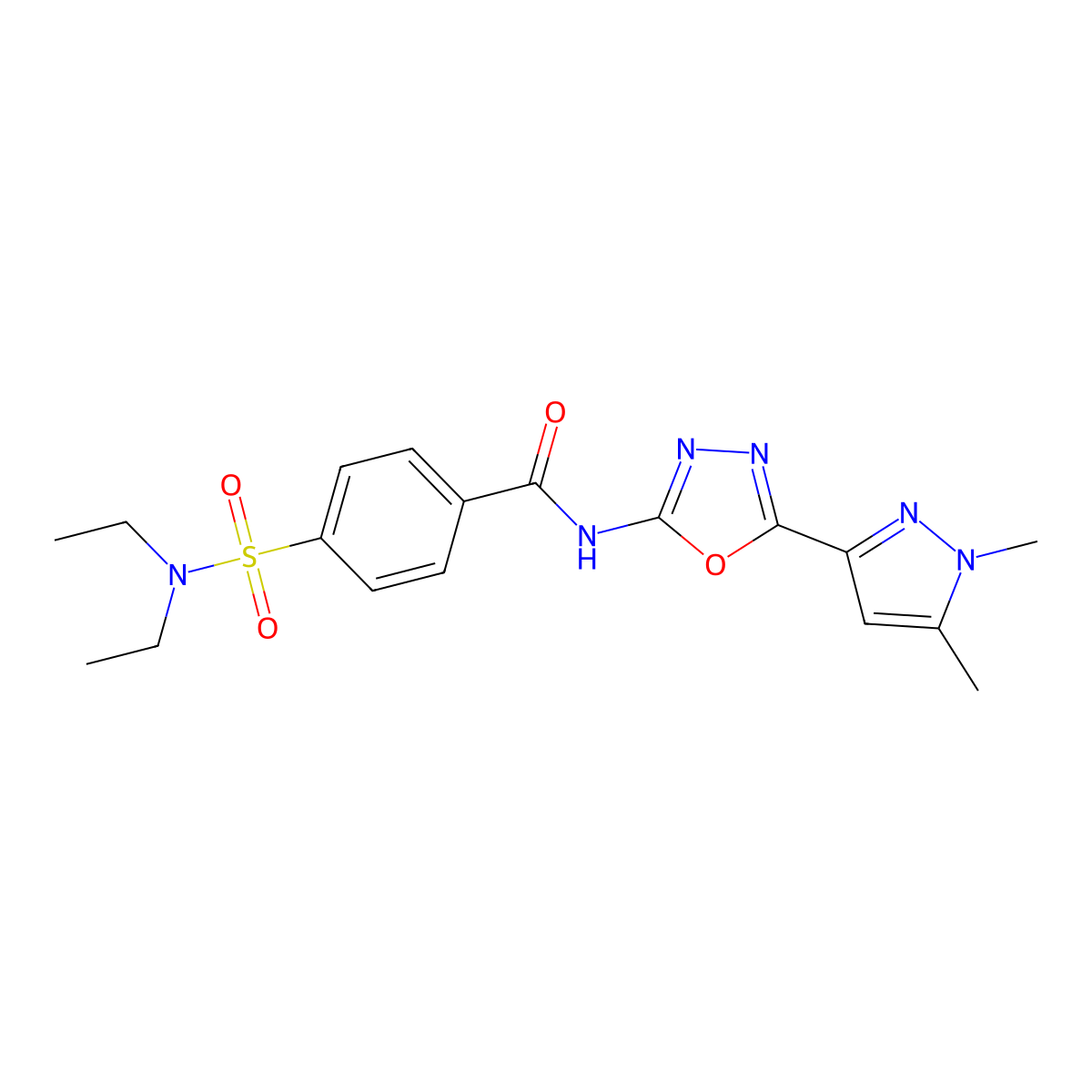 4-(diethylsulfamoyl)-N-[5-(1,5-dimethyl-1H-pyrazol-3-yl)-1,3,4-oxadiazol-2-yl]benzamide molecular structure, CAS 1019101-41-7