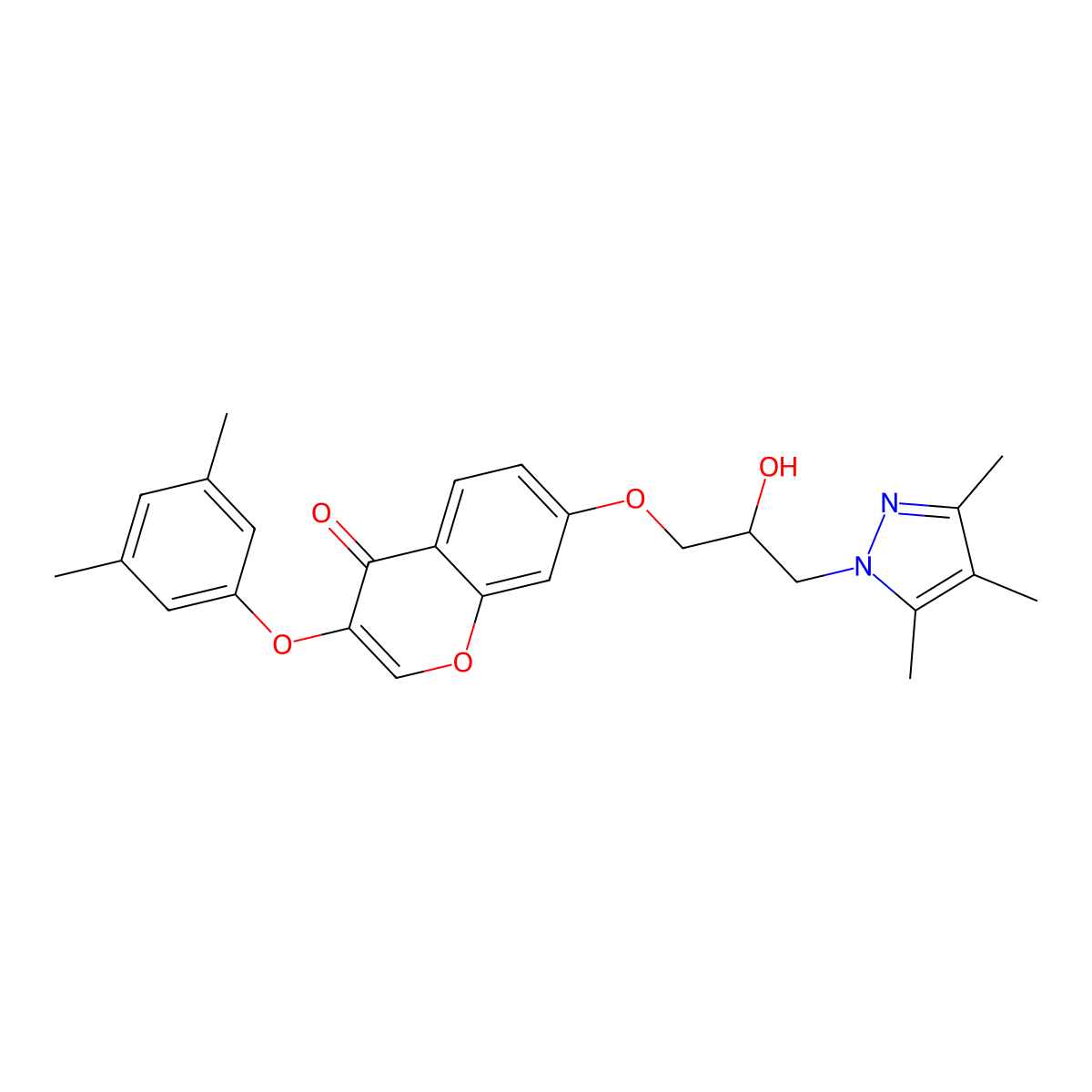 3-(3,5-dimethylphenoxy)-7-(2-hydroxy-3-(3,4,5-trimethyl-1H-pyrazol-1-yl)propoxy)-4H-chromen-4-one molecular structure, CAS 1019101-44-0