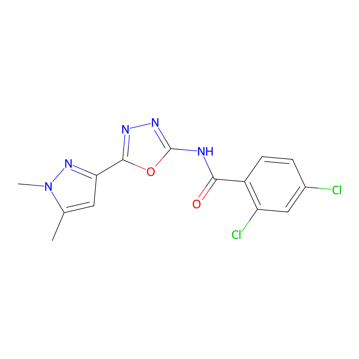 2,4-dichloro-N-[5-(1,5-dimethyl-1H-pyrazol-3-yl)-1,3,4-oxadiazol-2-yl]benzamide molecular structure, CAS 1019101-45-1