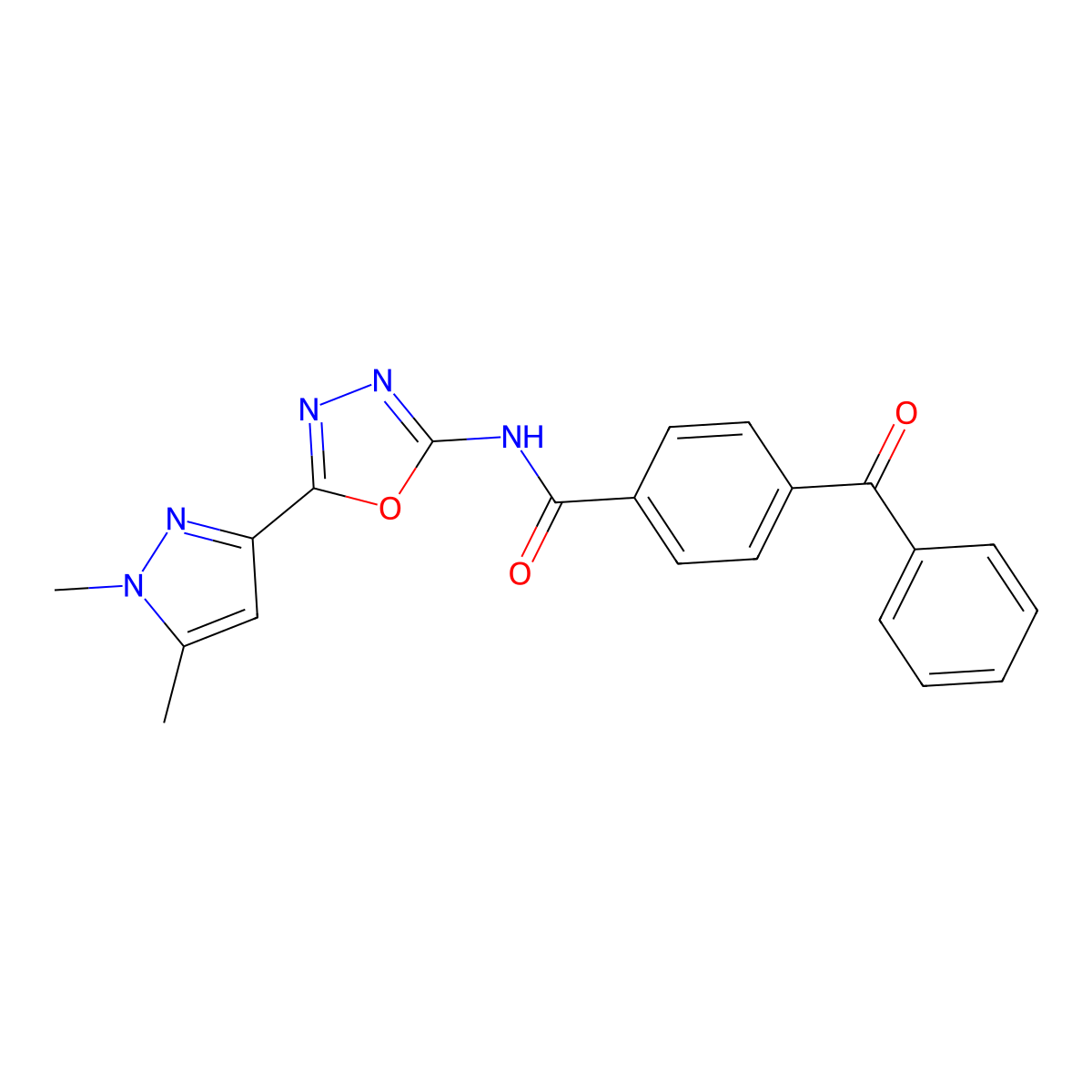 4-benzoyl-N-[5-(1,5-dimethyl-1H-pyrazol-3-yl)-1,3,4-oxadiazol-2-yl]benzamide molecular structure, CAS 1019101-46-2