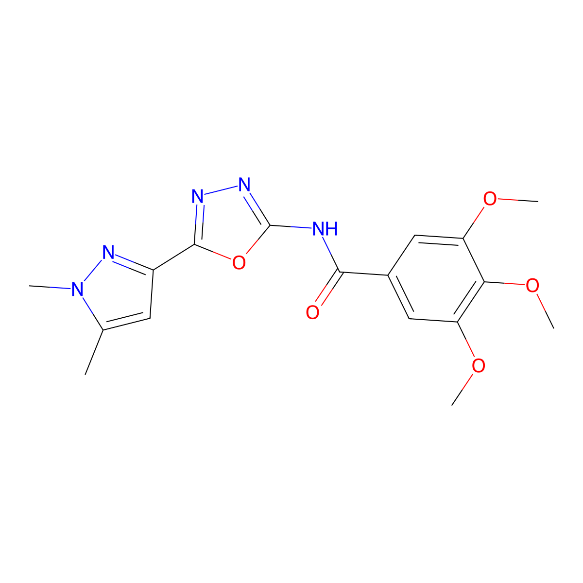 N-[5-(1,5-dimethyl-1H-pyrazol-3-yl)-1,3,4-oxadiazol-2-yl]-3,4,5-trimethoxybenzamide molecular structure, CAS 1019101-47-3