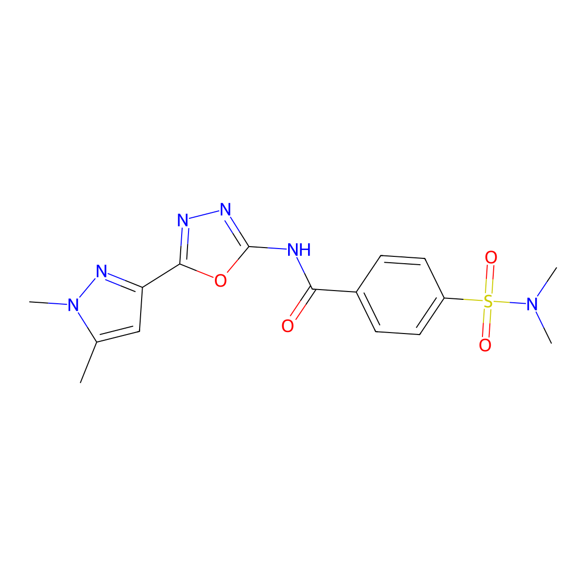 N-[5-(1,5-dimethyl-1H-pyrazol-3-yl)-1,3,4-oxadiazol-2-yl]-4-(dimethylsulfamoyl)benzamide molecular structure, CAS 1019101-52-0