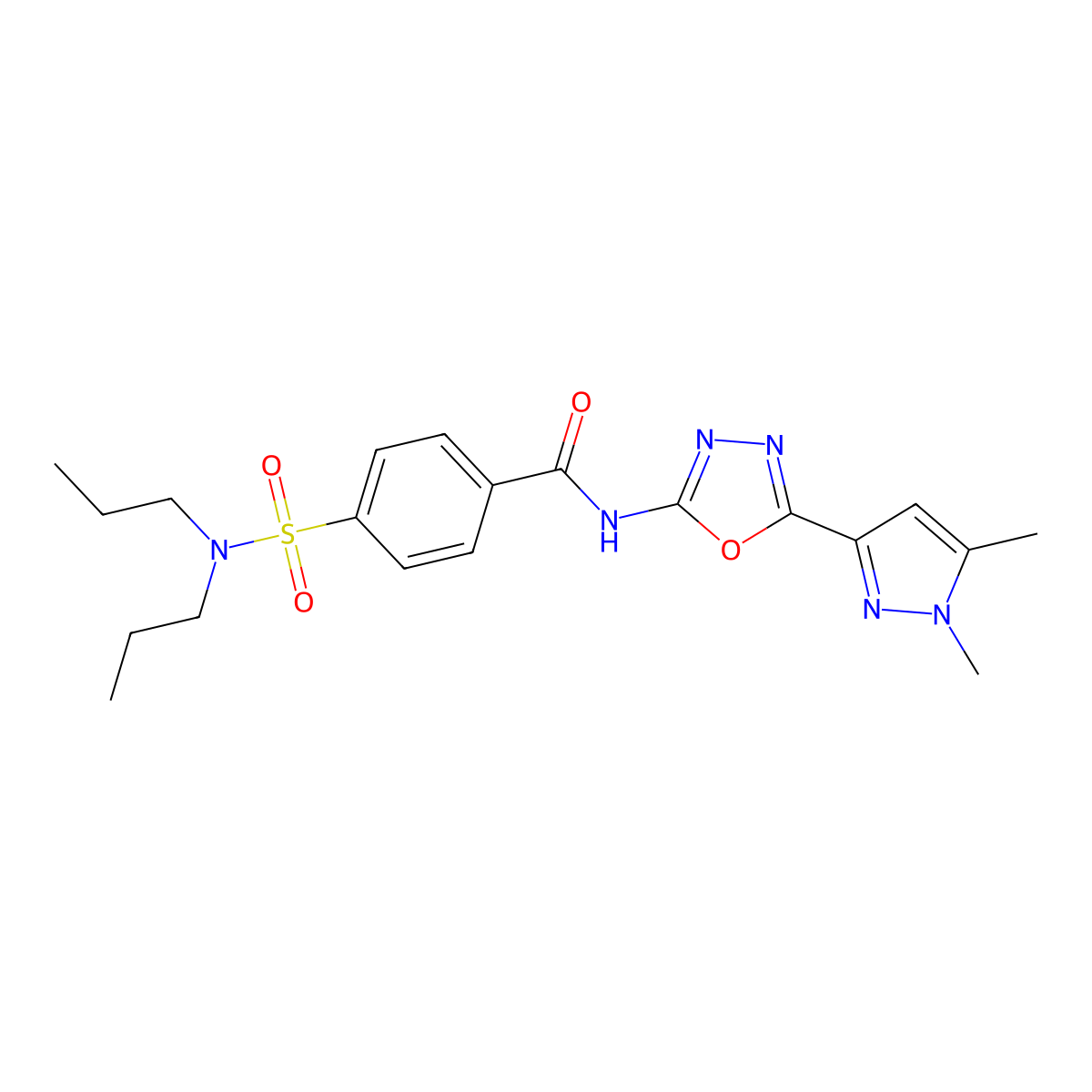 N-[5-(1,5-dimethyl-1H-pyrazol-3-yl)-1,3,4-oxadiazol-2-yl]-4-(dipropylsulfamoyl)benzamide molecular structure, CAS 1019101-54-2