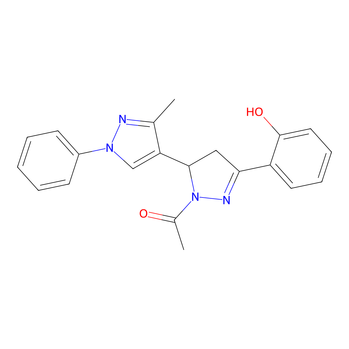 1-[5-(2-hydroxyphenyl)-3'-methyl-1'-phenyl-3,4-dihydro-1'H,2H-[3,4'-bipyrazole]-2-yl]ethan-1-one molecular structure, CAS 1019101-58-6