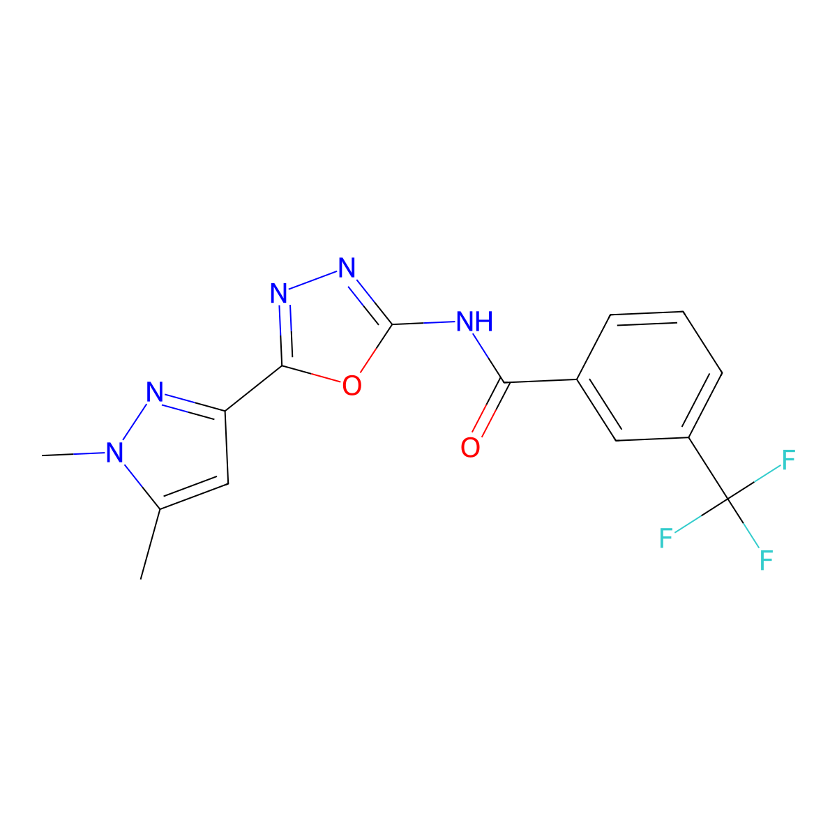 N-[5-(1,5-dimethyl-1H-pyrazol-3-yl)-1,3,4-oxadiazol-2-yl]-3-(trifluoromethyl)benzamide molecular structure, CAS 1019101-61-1