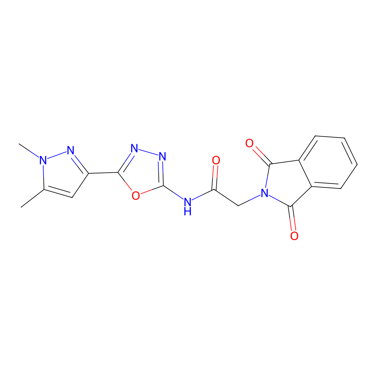 N-[5-(1,5-dimethyl-1H-pyrazol-3-yl)-1,3,4-oxadiazol-2-yl]-2-(1,3-dioxo-2,3-dihydro-1H-isoindol-2-yl)acetamide molecular structure, CAS 1019101-66-6