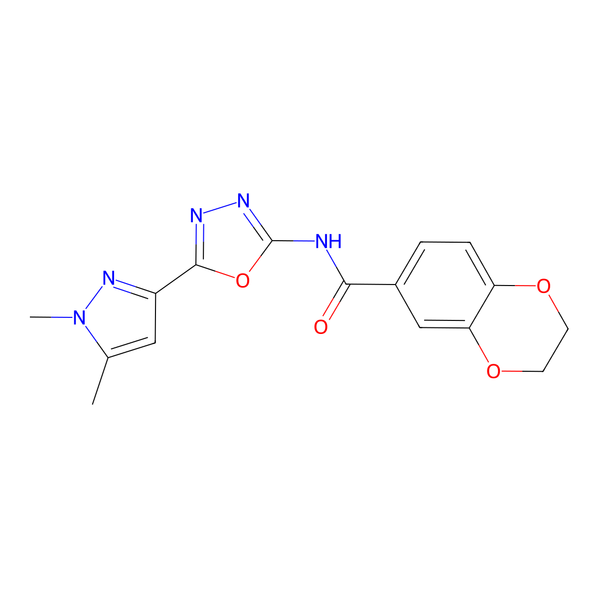 N-[5-(1,5-dimethyl-1H-pyrazol-3-yl)-1,3,4-oxadiazol-2-yl]-2,3-dihydro-1,4-benzodioxine-6-carboxamide molecular structure, CAS 1019101-74-6