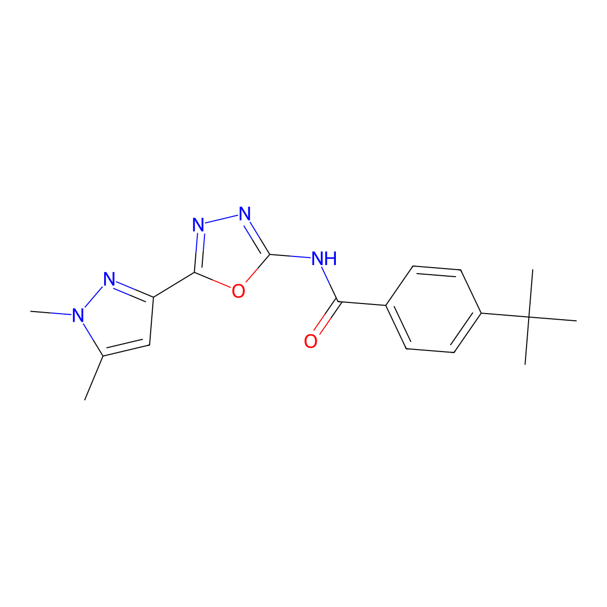 4-tert-butyl-N-[5-(1,5-dimethyl-1H-pyrazol-3-yl)-1,3,4-oxadiazol-2-yl]benzamide molecular structure, CAS 1019101-78-0
