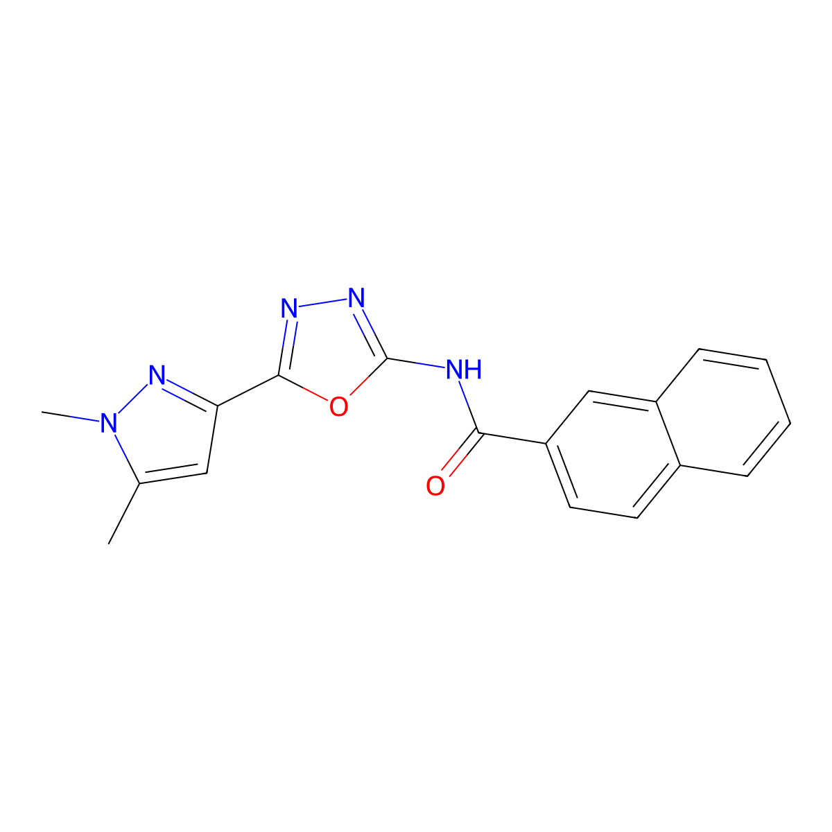 N-[5-(1,5-dimethyl-1H-pyrazol-3-yl)-1,3,4-oxadiazol-2-yl]naphthalene-2-carboxamide molecular structure, CAS 1019101-81-5