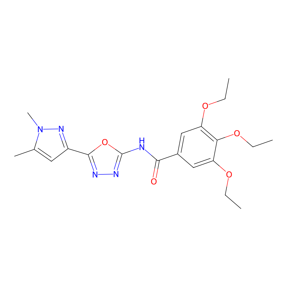 N-[5-(1,5-dimethyl-1H-pyrazol-3-yl)-1,3,4-oxadiazol-2-yl]-3,4,5-triethoxybenzamide molecular structure, CAS 1019101-84-8