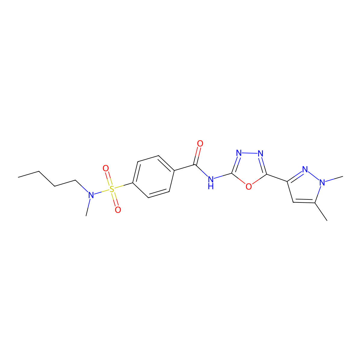 4-[butyl(methyl)sulfamoyl]-N-[5-(1,5-dimethyl-1H-pyrazol-3-yl)-1,3,4-oxadiazol-2-yl]benzamide molecular structure, CAS 1019101-86-0