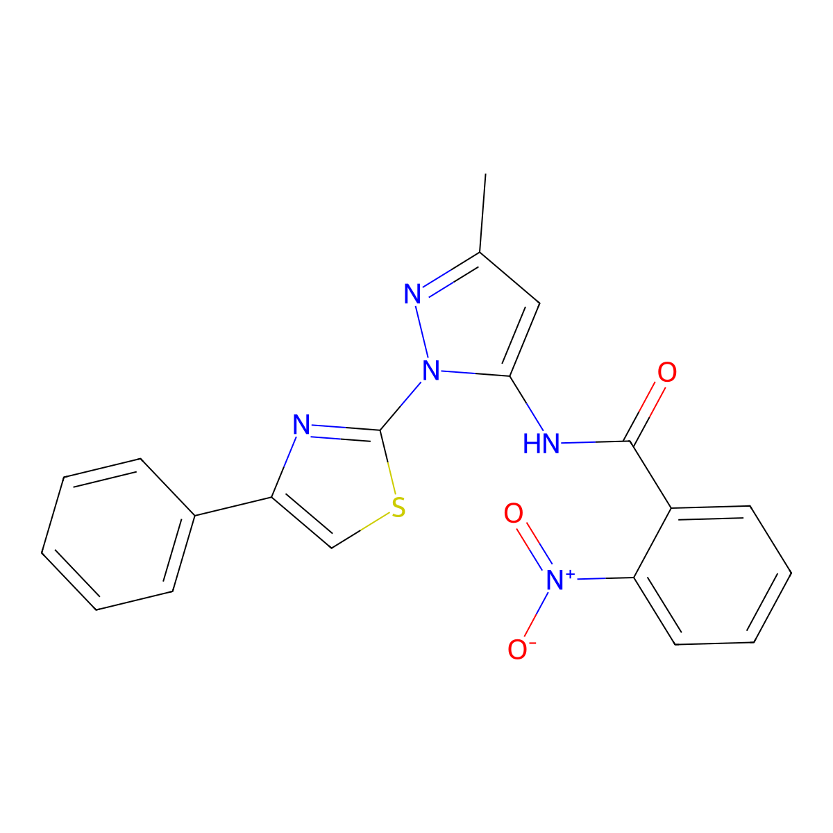 N-(3-methyl-1-(4-phenylthiazol-2-yl)-1H-pyrazol-5-yl)-2-nitrobenzamide molecular structure, CAS 1019101-95-1