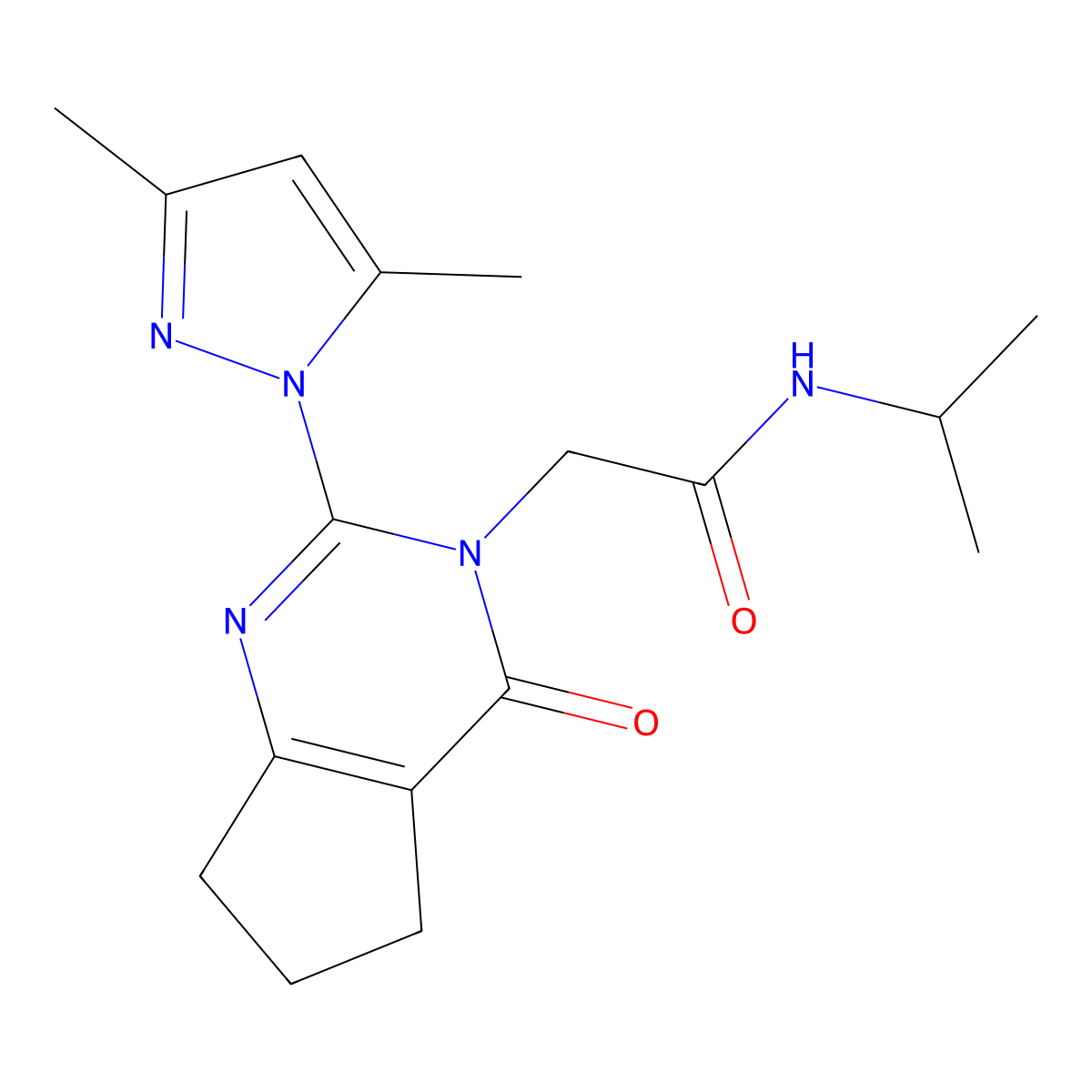 2-(2-(3,5-dimethyl-1H-pyrazol-1-yl)-4-oxo-4,5,6,7-tetrahydro-3H-cyclopenta[d]pyrimidin-3-yl)-N-isopropylacetamide molecular structure, CAS 1019102-03-4