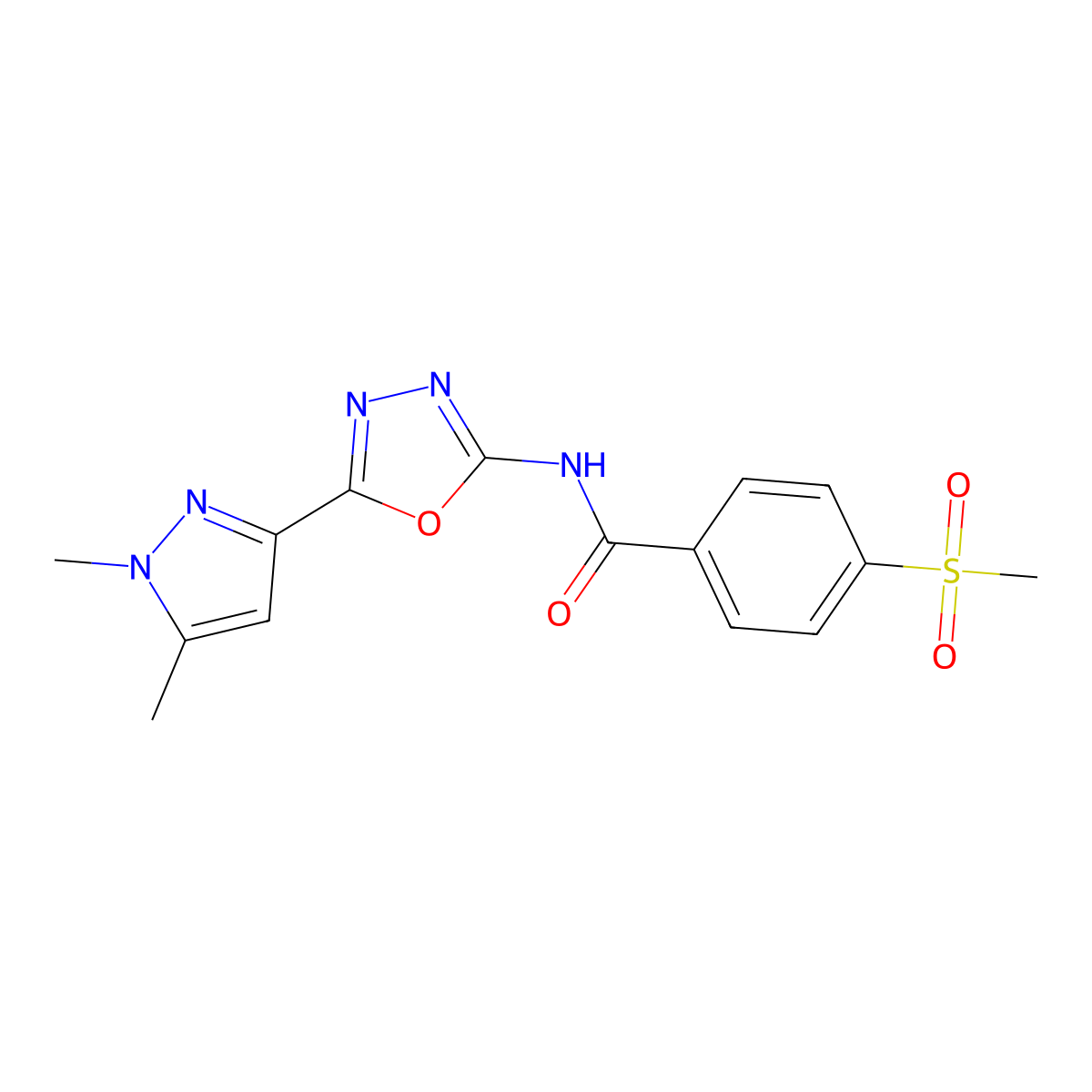 N-[5-(1,5-dimethyl-1H-pyrazol-3-yl)-1,3,4-oxadiazol-2-yl]-4-methanesulfonylbenzamide molecular structure, CAS 1019102-05-6