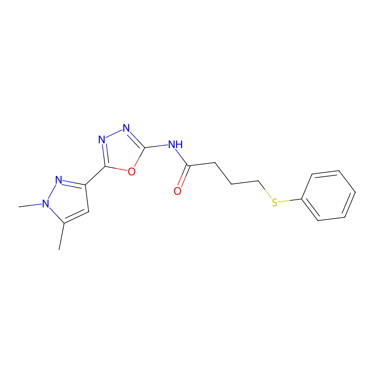 N-[5-(1,5-dimethyl-1H-pyrazol-3-yl)-1,3,4-oxadiazol-2-yl]-4-(phenylsulfanyl)butanamide molecular structure, CAS 1019102-11-4