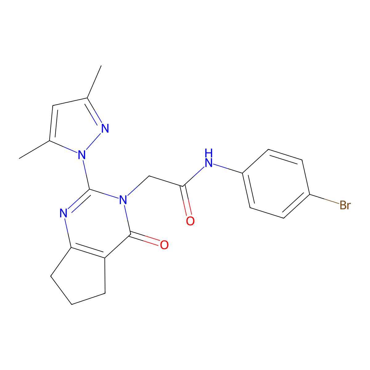 N-(4-bromophenyl)-2-(2-(3,5-dimethyl-1H-pyrazol-1-yl)-4-oxo-4,5,6,7-tetrahydro-3H-cyclopenta[d]pyrimidin-3-yl)acetamide molecular structure, CAS 1019102-14-7