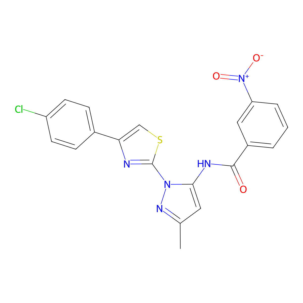N-(1-(4-(4-chlorophenyl)thiazol-2-yl)-3-methyl-1H-pyrazol-5-yl)-3-nitrobenzamide molecular structure, CAS 1019102-15-8