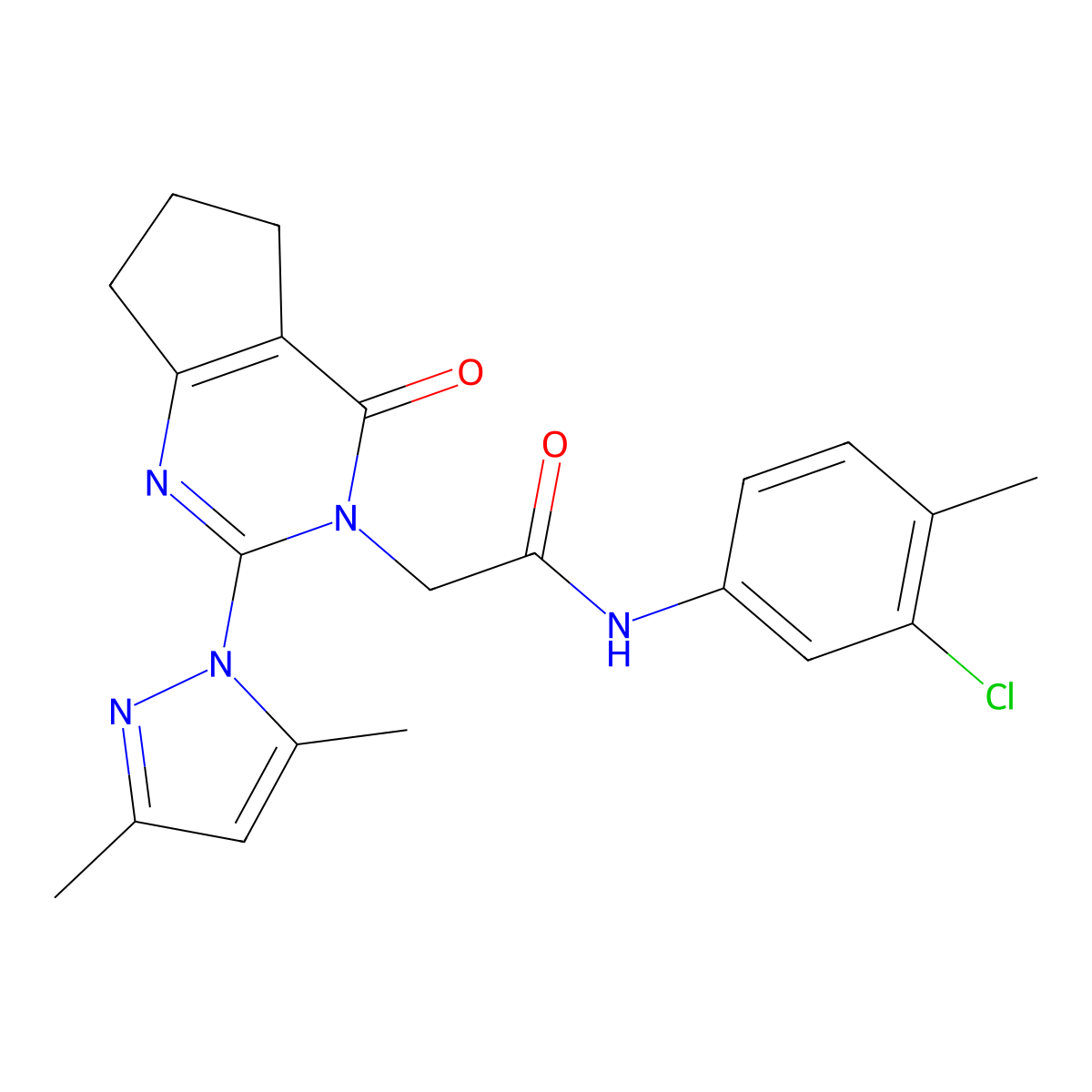 N-(3-chloro-4-methylphenyl)-2-(2-(3,5-dimethyl-1H-pyrazol-1-yl)-4-oxo-4,5,6,7-tetrahydro-3H-cyclopenta[d]pyrimidin-3-yl)acetamide molecular structure, CAS 1019102-17-0