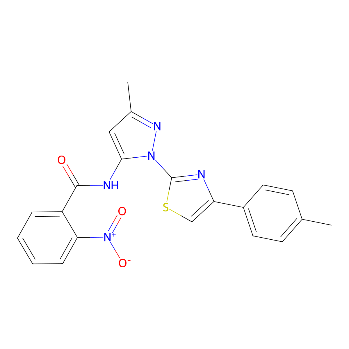 N-(3-methyl-1-(4-(p-tolyl)thiazol-2-yl)-1H-pyrazol-5-yl)-2-nitrobenzamide molecular structure, CAS 1019102-20-5