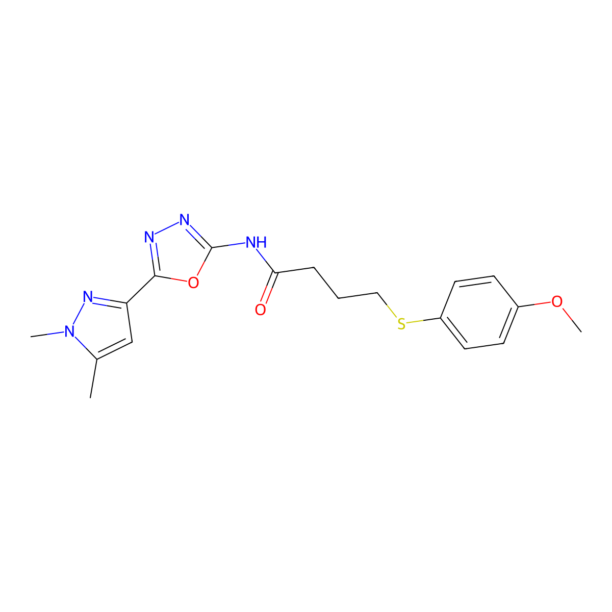 N-[5-(1,5-dimethyl-1H-pyrazol-3-yl)-1,3,4-oxadiazol-2-yl]-4-[(4-methoxyphenyl)sulfanyl]butanamide molecular structure, CAS 1019102-21-6