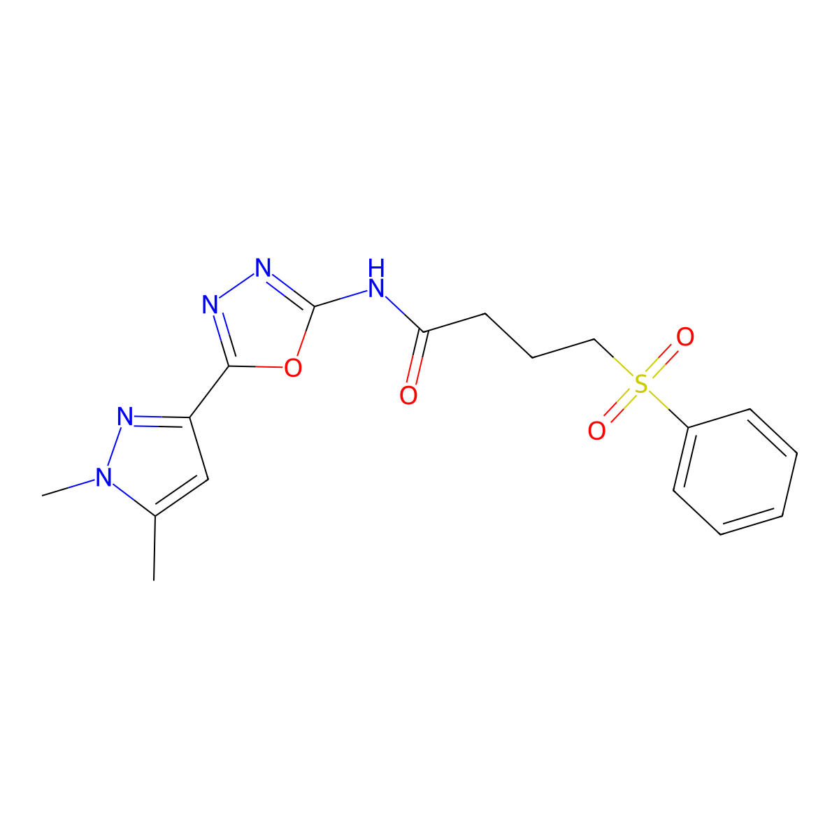 4-(benzenesulfonyl)-N-[5-(1,5-dimethyl-1H-pyrazol-3-yl)-1,3,4-oxadiazol-2-yl]butanamide molecular structure, CAS 1019102-24-9