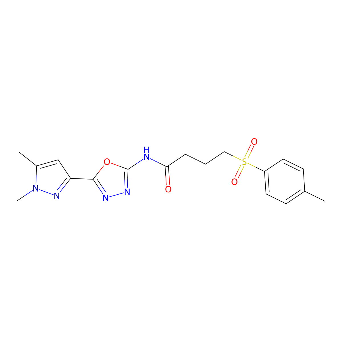 N-[5-(1,5-dimethyl-1H-pyrazol-3-yl)-1,3,4-oxadiazol-2-yl]-4-(4-methylbenzenesulfonyl)butanamide molecular structure, CAS 1019102-26-1