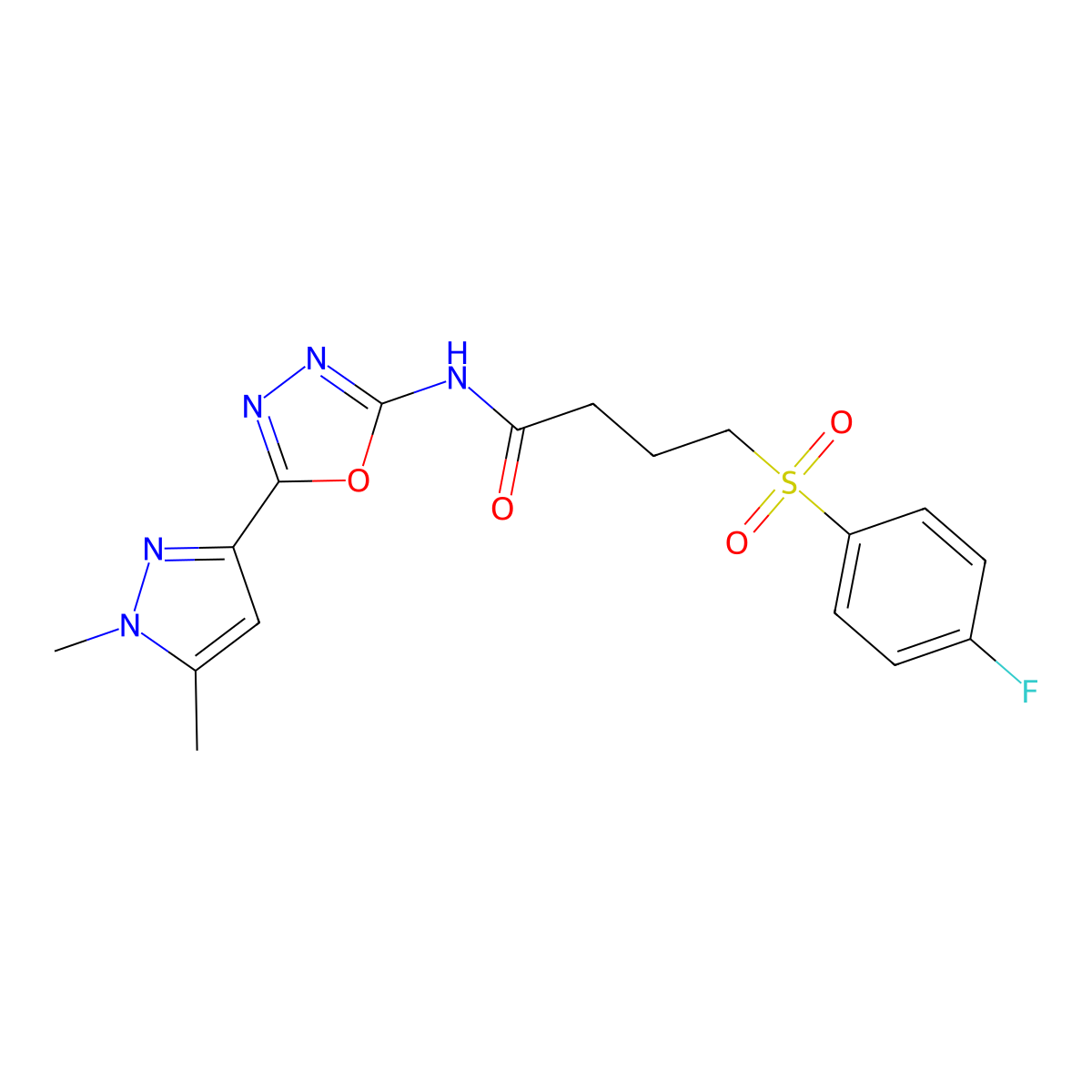 N-[5-(1,5-dimethyl-1H-pyrazol-3-yl)-1,3,4-oxadiazol-2-yl]-4-(4-fluorobenzenesulfonyl)butanamide molecular structure, CAS 1019102-29-4