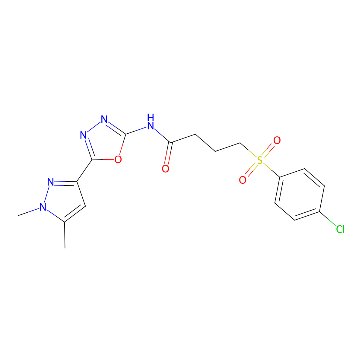 4-(4-chlorobenzenesulfonyl)-N-[5-(1,5-dimethyl-1H-pyrazol-3-yl)-1,3,4-oxadiazol-2-yl]butanamide molecular structure, CAS 1019102-31-8