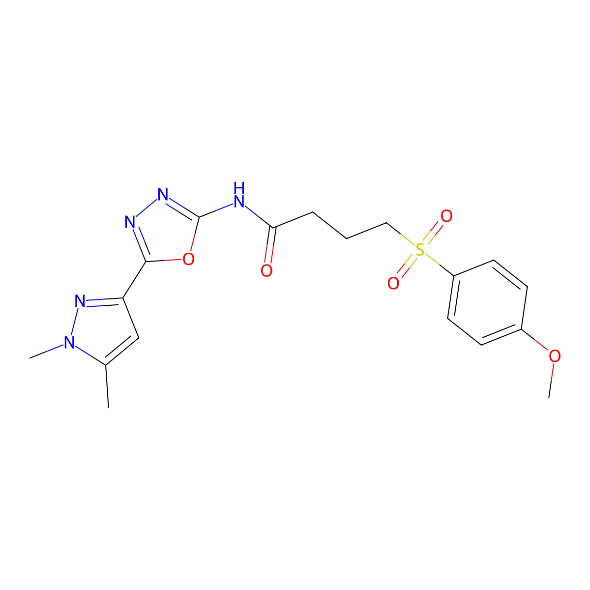 N-[5-(1,5-dimethyl-1H-pyrazol-3-yl)-1,3,4-oxadiazol-2-yl]-4-(4-methoxybenzenesulfonyl)butanamide molecular structure, CAS 1019102-34-1