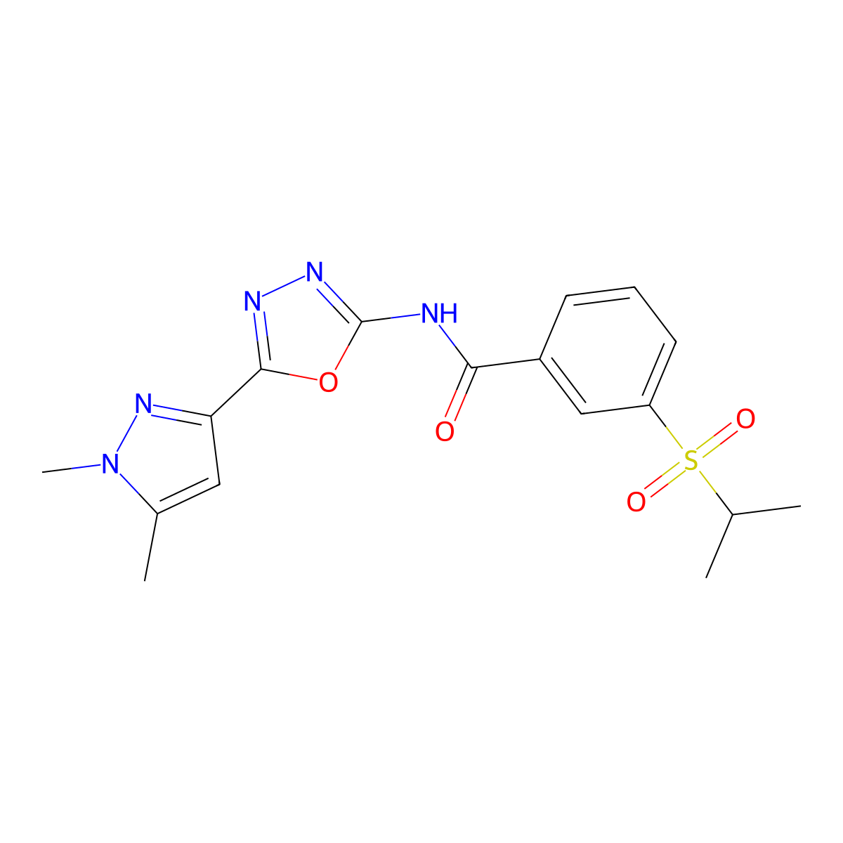 N-[5-(1,5-dimethyl-1H-pyrazol-3-yl)-1,3,4-oxadiazol-2-yl]-3-(propane-2-sulfonyl)benzamide molecular structure, CAS 1019102-38-5