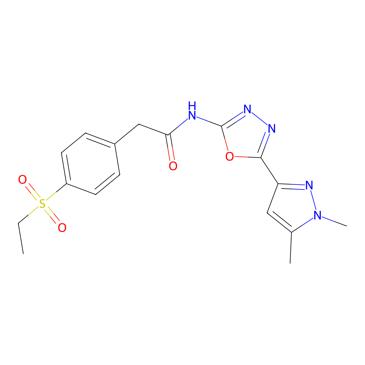 N-[5-(1,5-dimethyl-1H-pyrazol-3-yl)-1,3,4-oxadiazol-2-yl]-2-[4-(ethanesulfonyl)phenyl]acetamide molecular structure, CAS 1019102-44-3