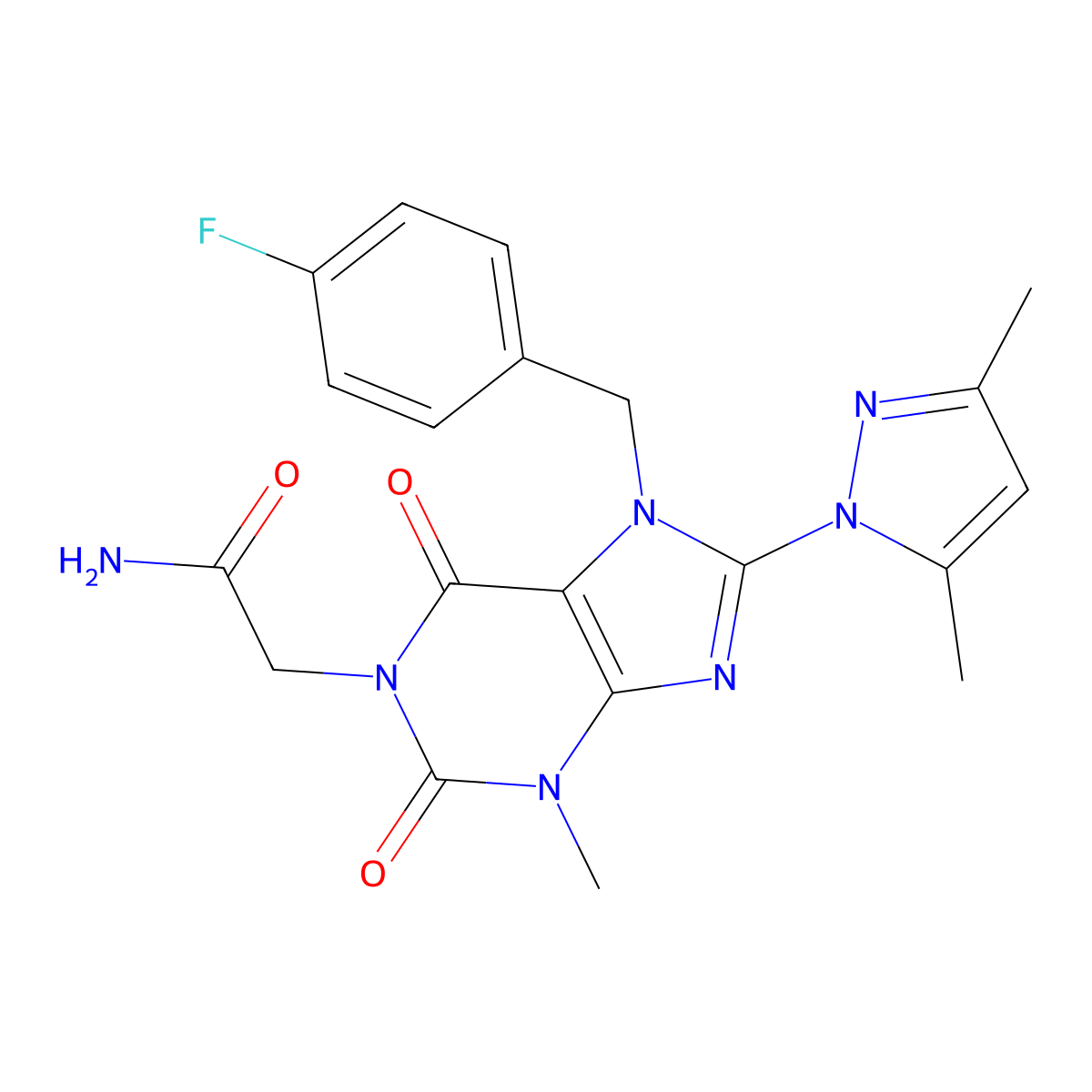 2-[8-(3,5-dimethyl-1H-pyrazol-1-yl)-7-[(4-fluorophenyl)methyl]-3-methyl-2,6-dioxo-2,3,6,7-tetrahydro-1H-purin-1-yl]acetamide molecular structure, CAS 1019102-50-1